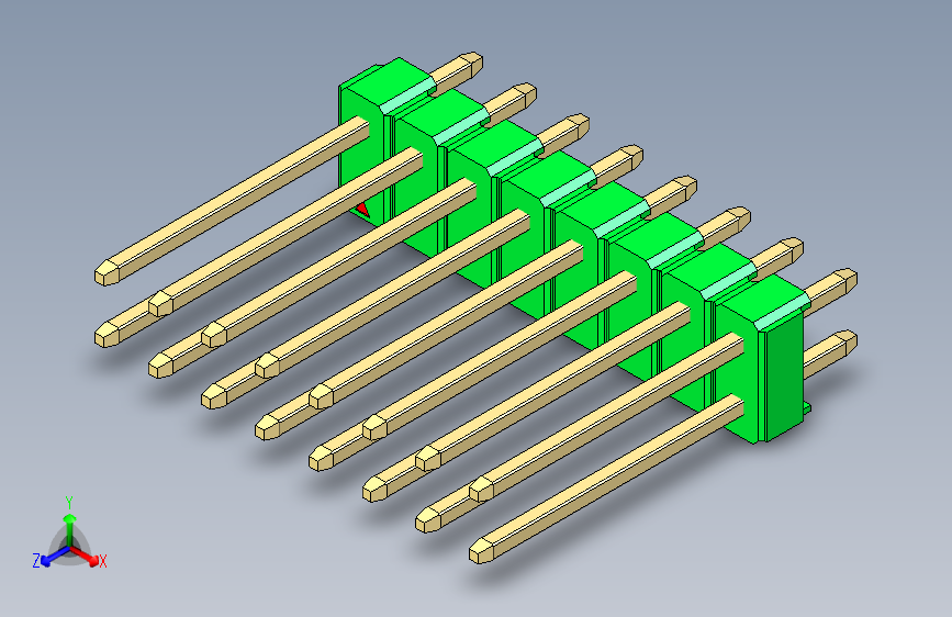 彩色公头100mil(2.54mm)系列-DS1021_green_2x08p_100mil_Type5_rev1.0 主视图
