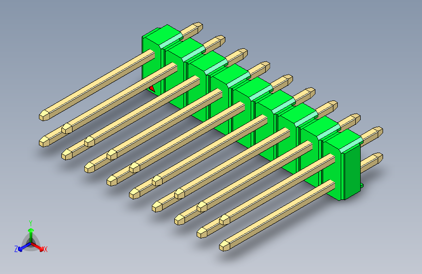 彩色公头100mil(2.54mm)系列-DS1021_green_2x09p_100mil_Type5_rev1.0 主视图