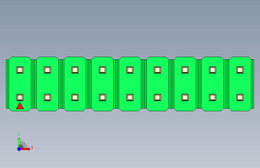 彩色公头100mil(2.54mm)系列-DS1021_green_2x09p_100mil_Type5_rev1.0 正面视图