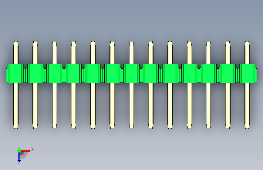 彩色公头100mil(2.54mm)系列-DS1021_green_2x13p_100mil_Type1_rev1.0 俯视图