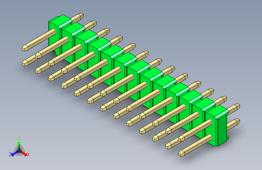 彩色公头100mil(2.54mm)系列-DS1021_green_2x13p_100mil_Type1_rev1.0 主视图