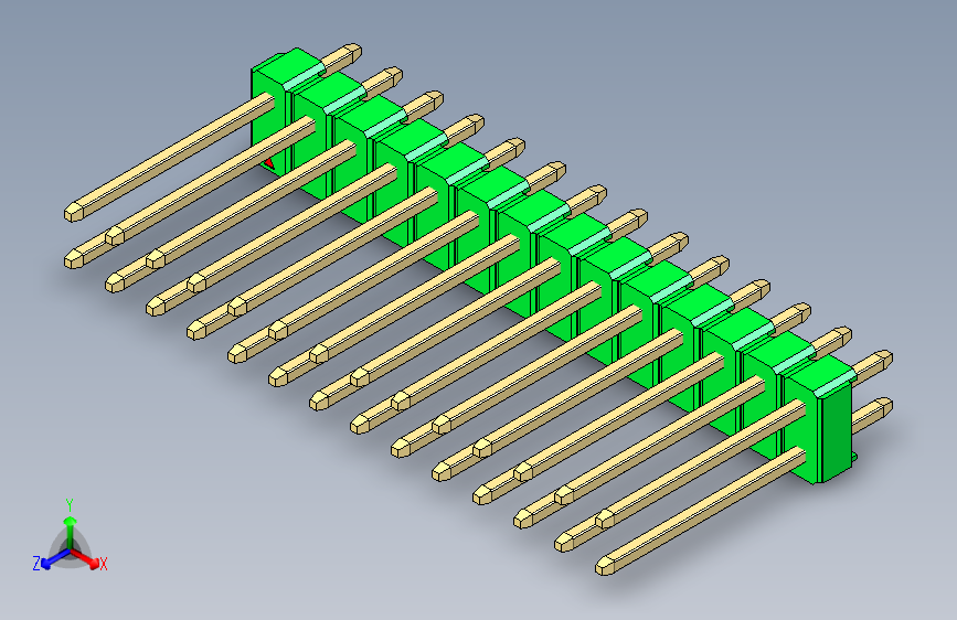 彩色公头100mil(2.54mm)系列-DS1021_green_2x14p_100mil_Type5_rev1.0 主视图