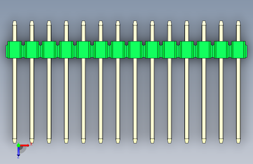 彩色公头100mil(2.54mm)系列-DS1021_green_2x14p_100mil_Type5_rev1.0 俯视图