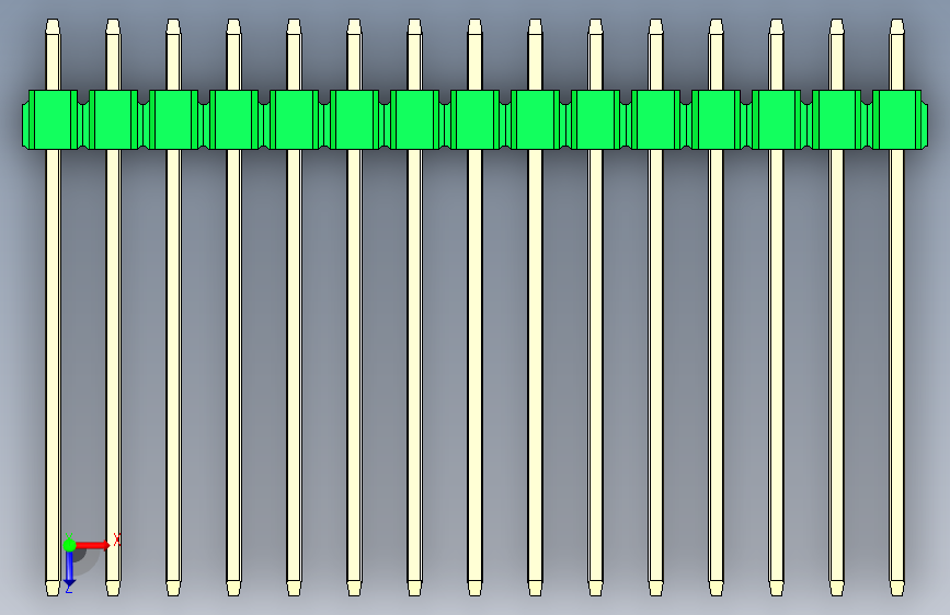 彩色公头100mil(2.54mm)系列-DS1021_green_2x15p_100mil_Type19_rev1.0 俯视图