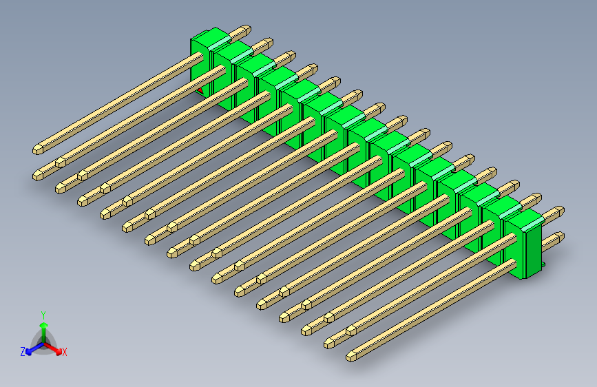 彩色公头100mil(2.54mm)系列-DS1021_green_2x15p_100mil_Type19_rev1.0 主视图