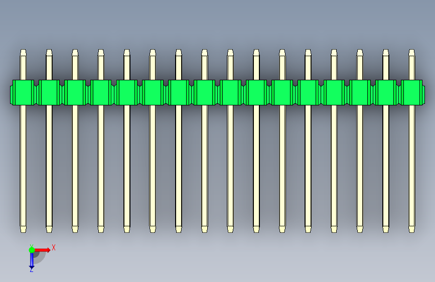 彩色公头100mil(2.54mm)系列-DS1021_green_2x16p_100mil_Type5_rev1.0 俯视图