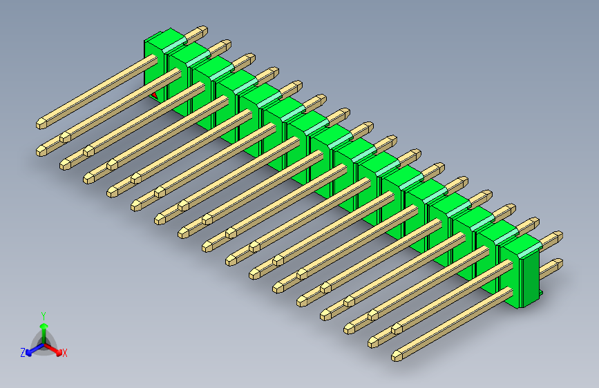 彩色公头100mil(2.54mm)系列-DS1021_green_2x16p_100mil_Type5_rev1.0 主视图