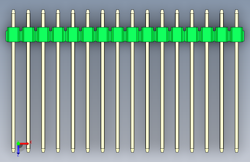 彩色公头100mil(2.54mm)系列-DS1021_green_2x16p_100mil_Type19_rev1.0 俯视图