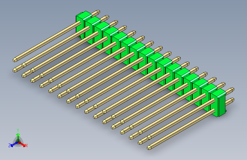 彩色公头100mil(2.54mm)系列-DS1021_green_2x16p_100mil_Type19_rev1.0 主视图