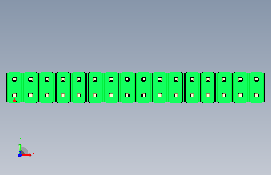 彩色公头100mil(2.54mm)系列-DS1021_green_2x16p_100mil_Type19_rev1.0 正面视图