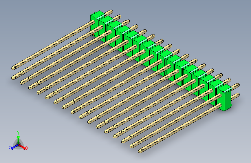 彩色公头100mil(2.54mm)系列-DS1021_green_2x16p_100mil_Type43_rev1.0 主视图