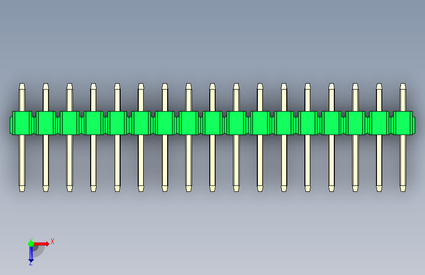 彩色公头100mil(2.54mm)系列-DS1021_green_2x17p_100mil_Type1_rev1.0 俯视图