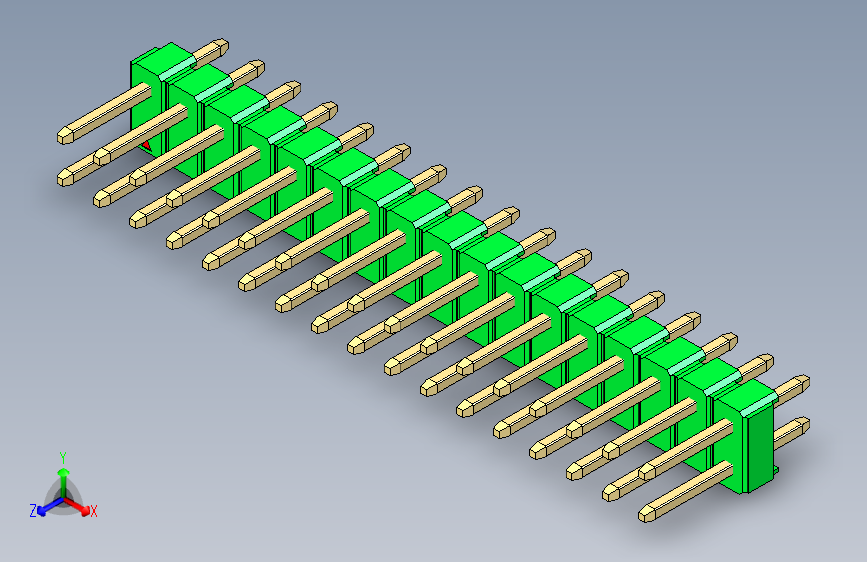彩色公头100mil(2.54mm)系列-DS1021_green_2x17p_100mil_Type1_rev1.0 主视图
