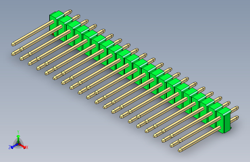 彩色公头100mil(2.54mm)系列-DS1021_green_2x21p_100mil_Type5_rev1.0 主视图
