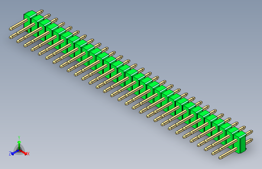 彩色公头100mil(2.54mm)系列-DS1021_green_2x30p_100mil_Type1_rev1.0 主视图