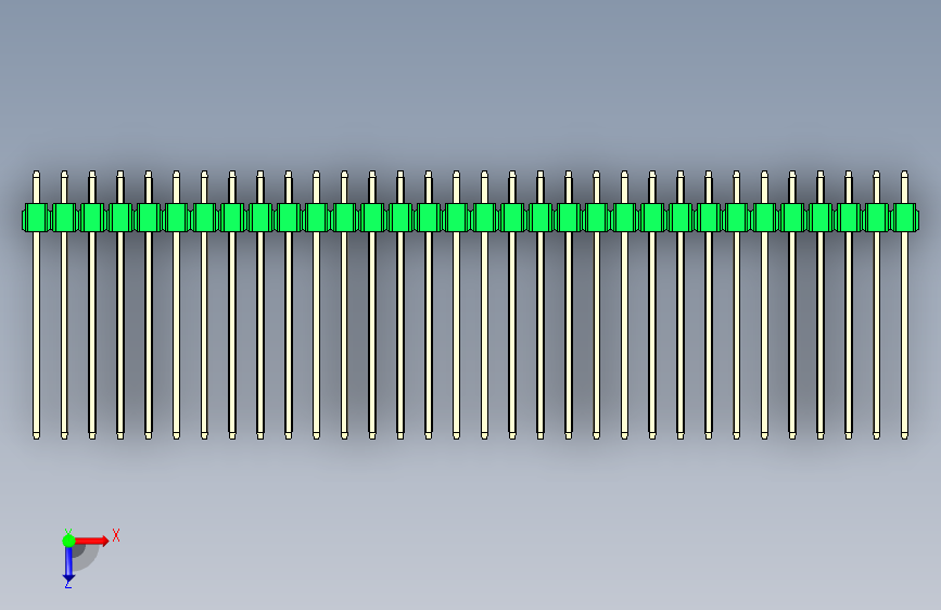 彩色公头100mil(2.54mm)系列-DS1021_green_2x32p_100mil_Type19_rev1.0 俯视图