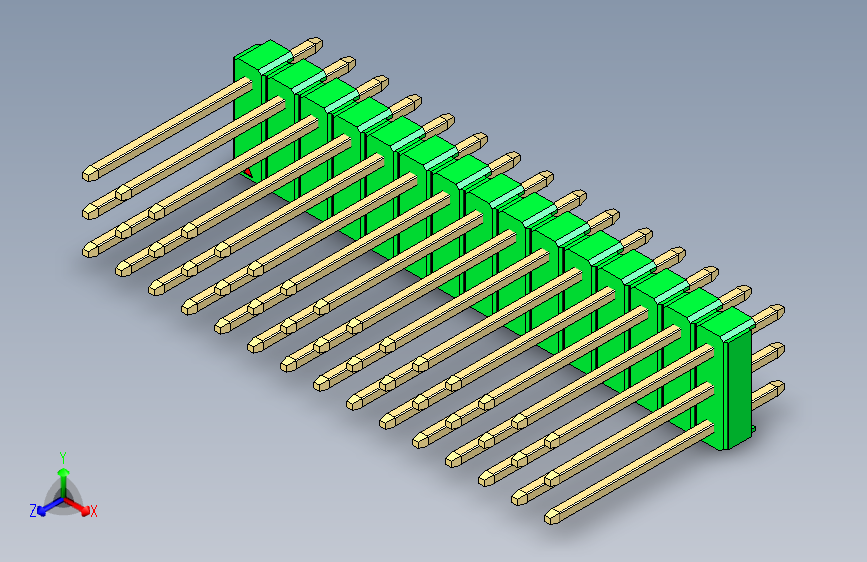 彩色公头100mil(2.54mm)系列-DS1021_green_3x15p_100mil_Type5_rev1.0 主视图