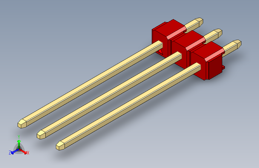 彩色公头100mil(2.54mm)系列-DS1021_red_1x03p_100mil_Type19_rev1.0 主视图