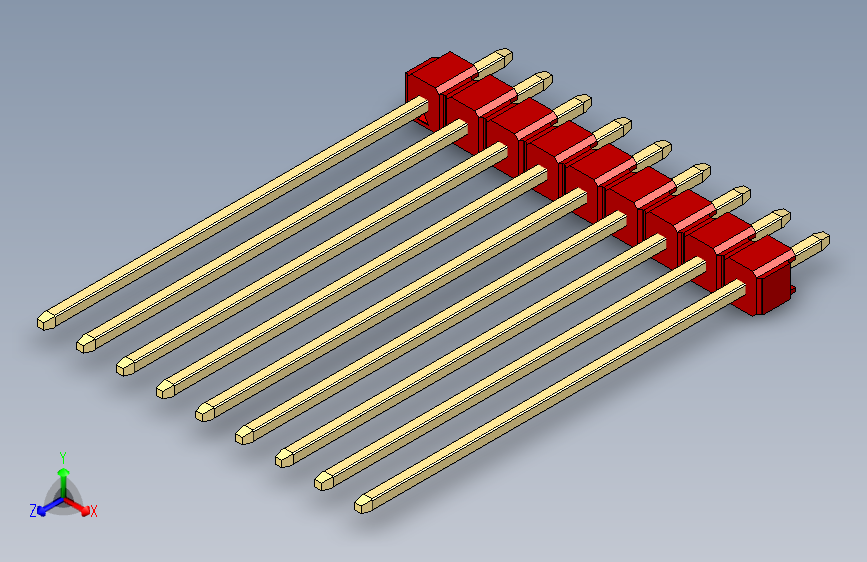 彩色公头100mil(2.54mm)系列-DS1021_red_1x09p_100mil_Type43_rev1.0 主视图