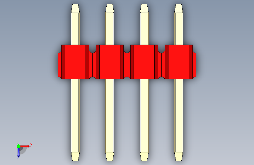 彩色公头100mil(2.54mm)系列-DS1021_red_3x04p_100mil_Type1_rev1.0 俯视图