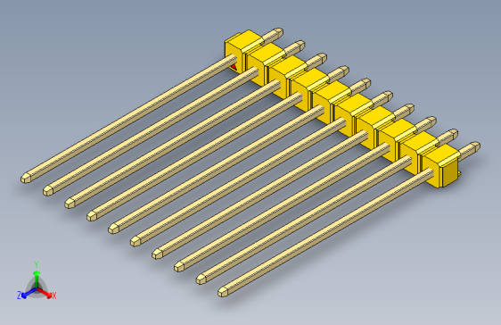 彩色公头100mil（2.54mm）系列-DS1021_yellow_1x10p_100mil_Type43_rev1.0