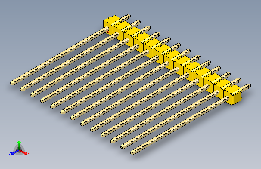 彩色公头100mil（2.54mm）系列-DS1021_yellow_1x13p_100mil_Type43_rev1.0