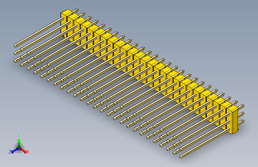 彩色公头100mil（2.54mm）系列-DS1021_yellow_3x26p_100mil_Type19_rev1.0_STEP_模型图纸 ...