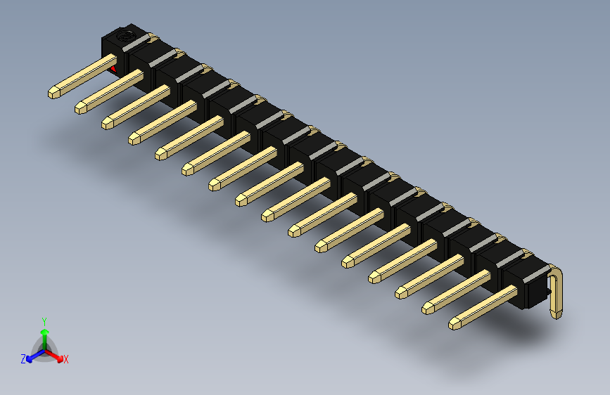 彩色公排针 100mil 2.54mm 系列-DS1022_black_1x16p_100mil_TypeD_rev1.0 主视图