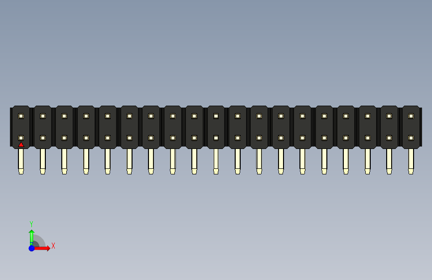 彩色公排针 100mil 2.54mm 系列-DS1022_black_2x19p_100mil_TypeD_rev1.0 正面视图