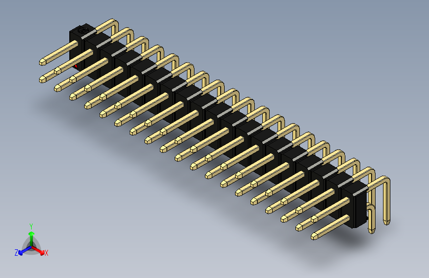 彩色公排针 100mil 2.54mm 系列-DS1022_black_2x19p_100mil_TypeD_rev1.0 主视图