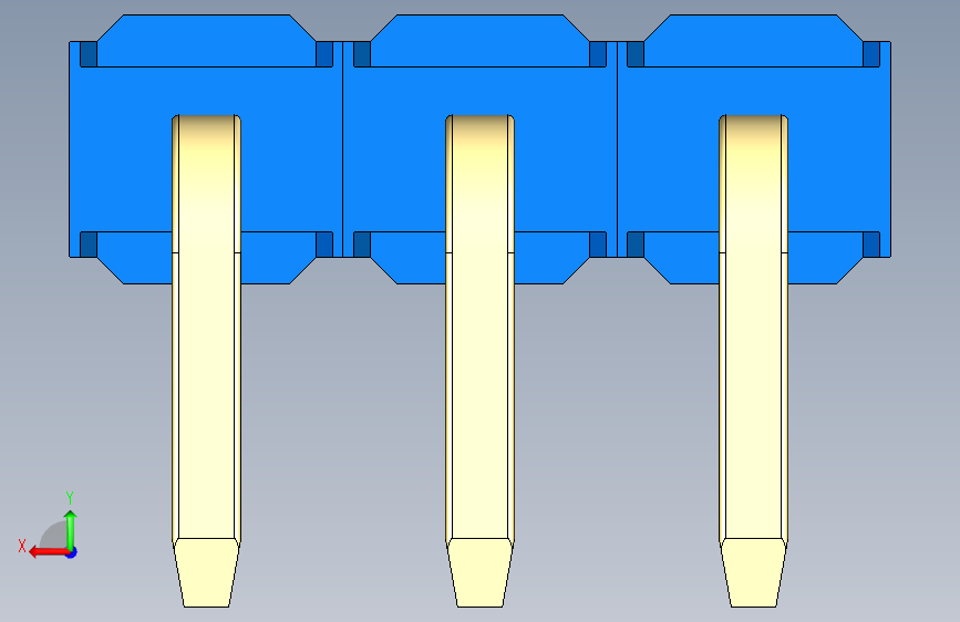彩色公排针 100mil 2.54mm 系列-DS1022_blue_1x03p_100mil_TypeD_rev1.0 背面视图