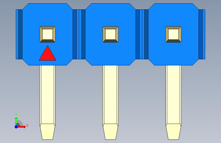 彩色公排针 100mil 2.54mm 系列-DS1022_blue_1x03p_100mil_TypeD_rev1.0 正面视图