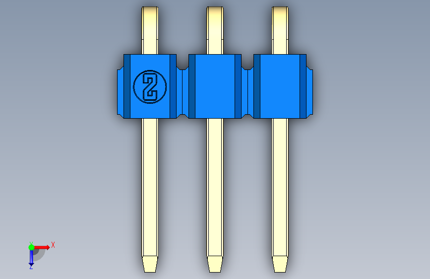 彩色公排针 100mil 2.54mm 系列-DS1022_blue_1x03p_100mil_TypeD_rev1.0 俯视图
