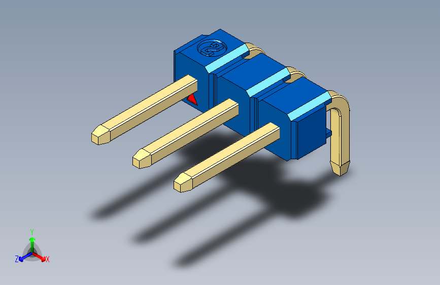 彩色公排针 100mil 2.54mm 系列-DS1022_blue_1x03p_100mil_TypeD_rev1.0 主视图