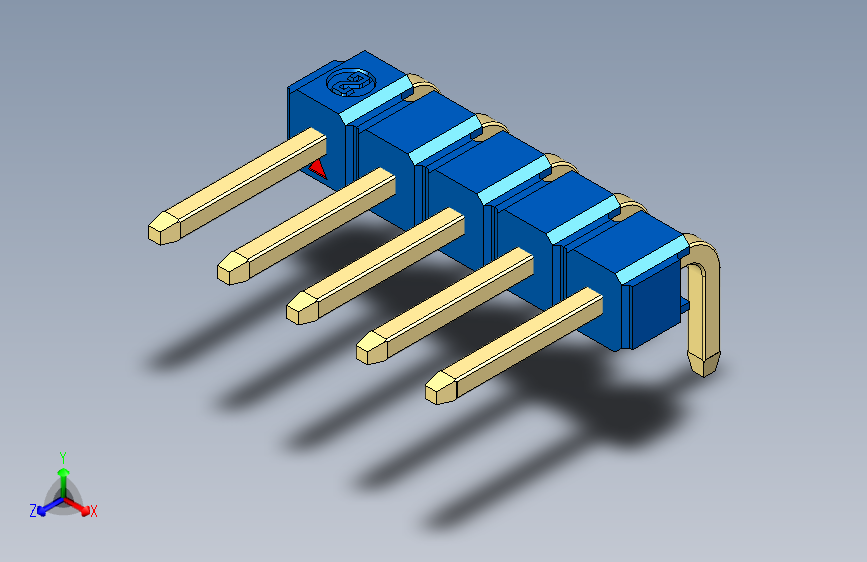 彩色公排针 100mil 2.54mm 系列-DS1022_blue_1x05p_100mil_TypeD_rev1.0 主视图