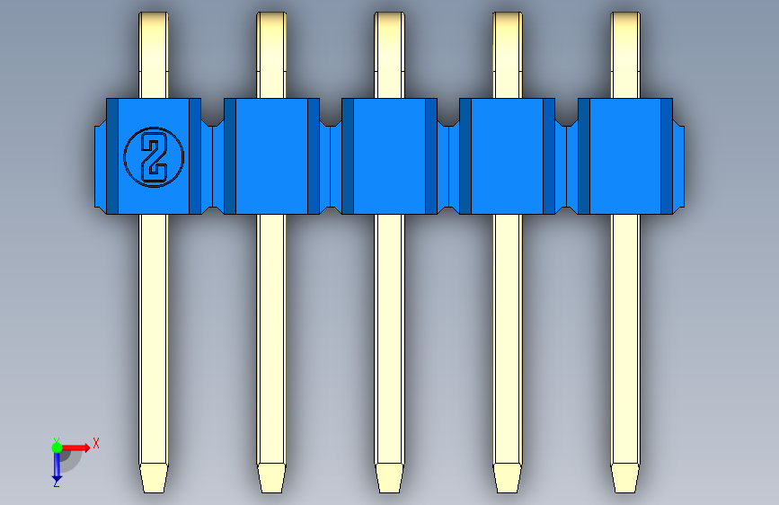 彩色公排针 100mil 2.54mm 系列-DS1022_blue_1x05p_100mil_TypeD_rev1.0 俯视图