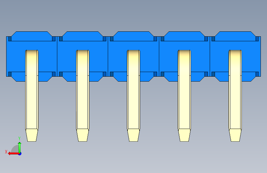 彩色公排针 100mil 2.54mm 系列-DS1022_blue_1x05p_100mil_TypeD_rev1.0 背面视图