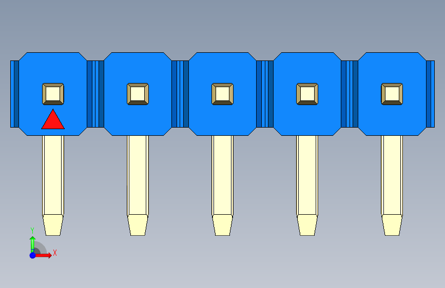 彩色公排针 100mil 2.54mm 系列-DS1022_blue_1x05p_100mil_TypeD_rev1.0 正面视图