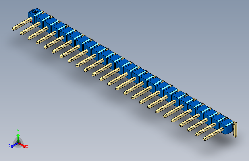 彩色公排针 100mil 2.54mm 系列-DS1022_blue_1x25p_100mil_TypeD_rev1.0 主视图