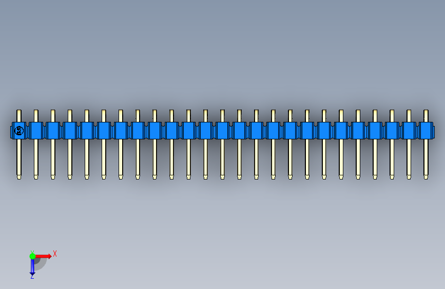 彩色公排针 100mil 2.54mm 系列-DS1022_blue_1x25p_100mil_TypeD_rev1.0 俯视图