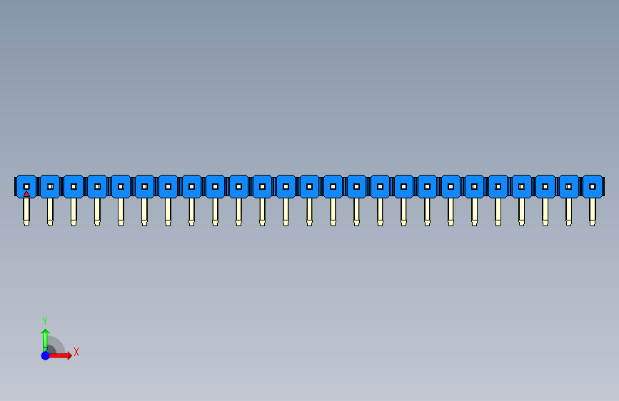 彩色公排针 100mil 2.54mm 系列-DS1022_blue_1x25p_100mil_TypeD_rev1.0 正面视图