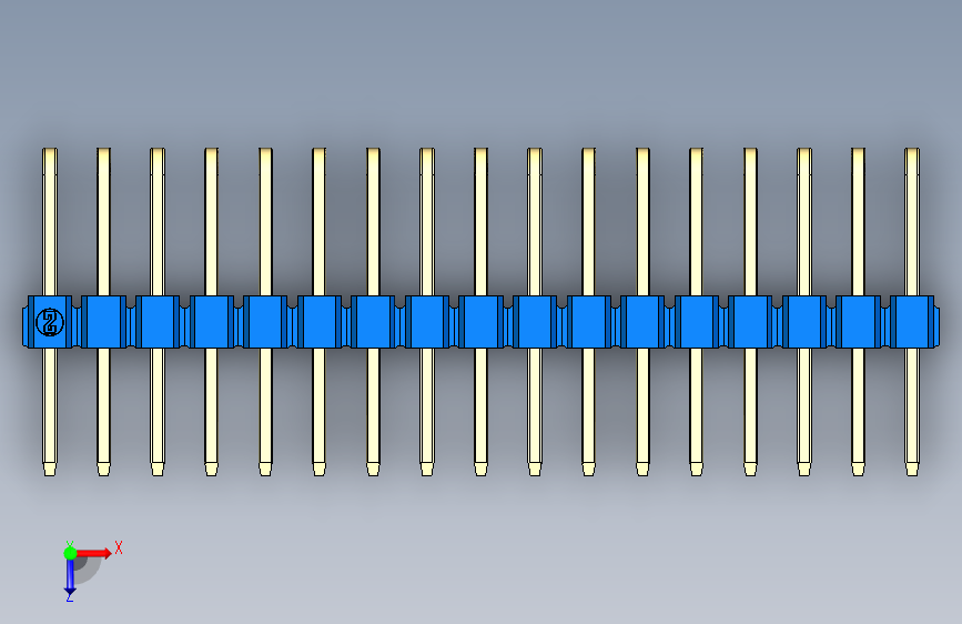 彩色公排针 100mil 2.54mm 系列-DS1022_blue_3x17p_100mil_TypeD_rev1.0 俯视图