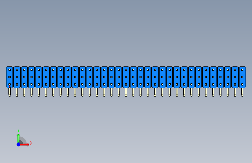 彩色公排针 100mil 2.54mm 系列-DS1022_blue_3x33p_100mil_TypeD_rev1.0 正面视图