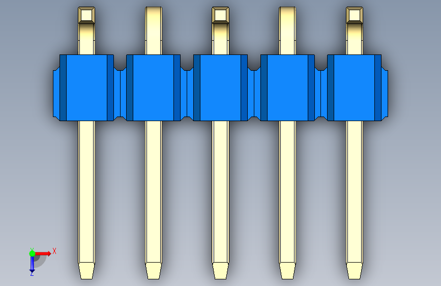 彩色公排针 100mil 2.54mm 系列-DS1022_blue_05p_100mil_Type_SMT_R1_rev1.0 俯视图