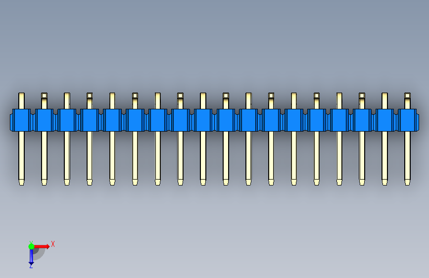 彩色公排针 100mil 2.54mm 系列-DS1022_blue_18p_100mil_Type_SMT_R2_rev1.0 俯视图