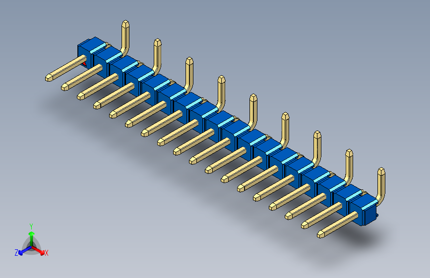 彩色公排针 100mil 2.54mm 系列-DS1022_blue_18p_100mil_Type_SMT_R2_rev1.0 主视图