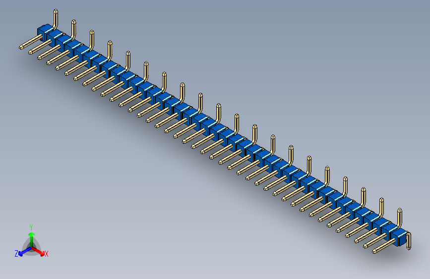 彩色公排针 100mil 2.54mm 系列-DS1022_blue_40p_100mil_Type_SMT_R1_rev1.0 主视图
