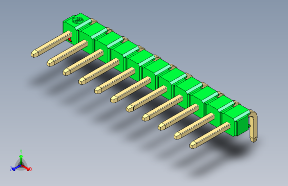 彩色公排针 100mil 2.54mm 系列-DS1022_green_1x11p_100mil_TypeD_rev1.0