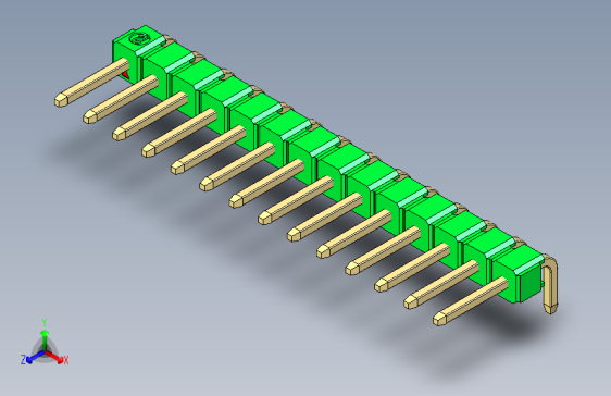 彩色公排针 100mil 2.54mm 系列-DS1022_green_1x14p_100mil_TypeD_rev1.0