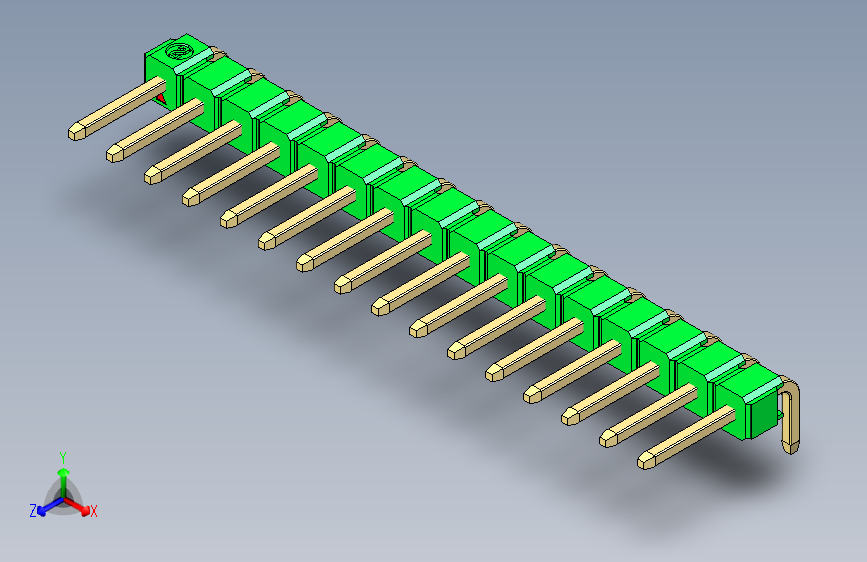 彩色公排针 100mil 2.54mm 系列-DS1022_green_1x16p_100mil_TypeD_rev1.0
